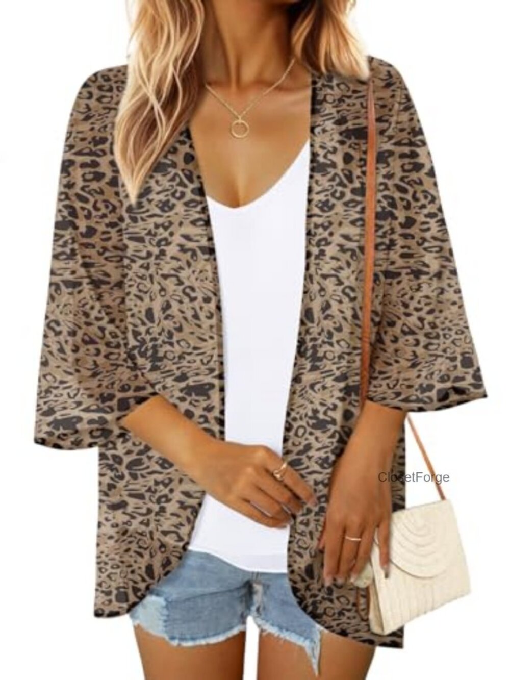 Sheer Chiffon Kimono Cardigan Puff Sleeve Swim Cover-Up Beach Blouse